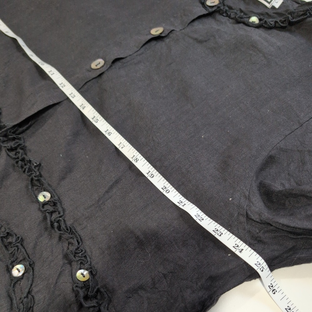 Bodil Womens Black Linen Ruffle Shell Button Top Lagenlook Blouse Size L - Picture 6 of 8